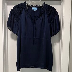 CeCe Navy Blue Ruffle Blouse